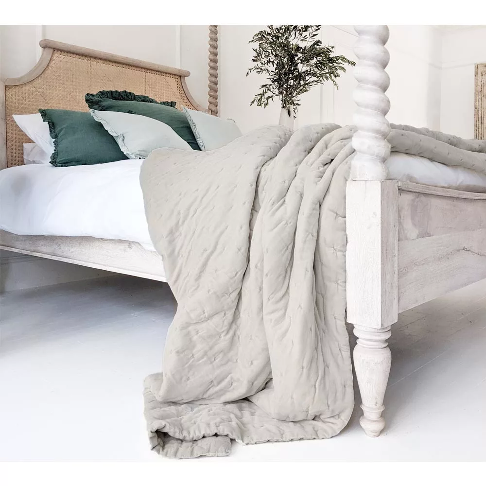French Bedroom_Sourdough Velvet Quilted Bedspread_£220