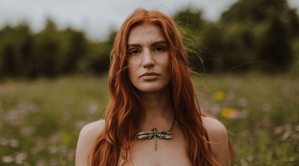 Website Header, Lucy Sylvester, Dragonfly necklace on model