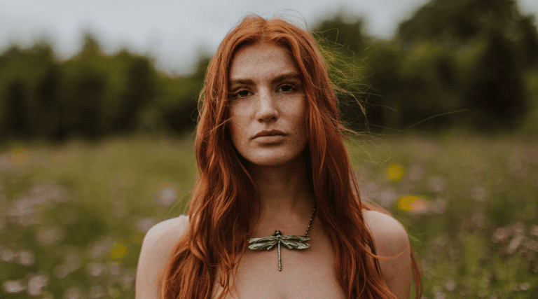 Website Header, Lucy Sylvester, Dragonfly necklace on model