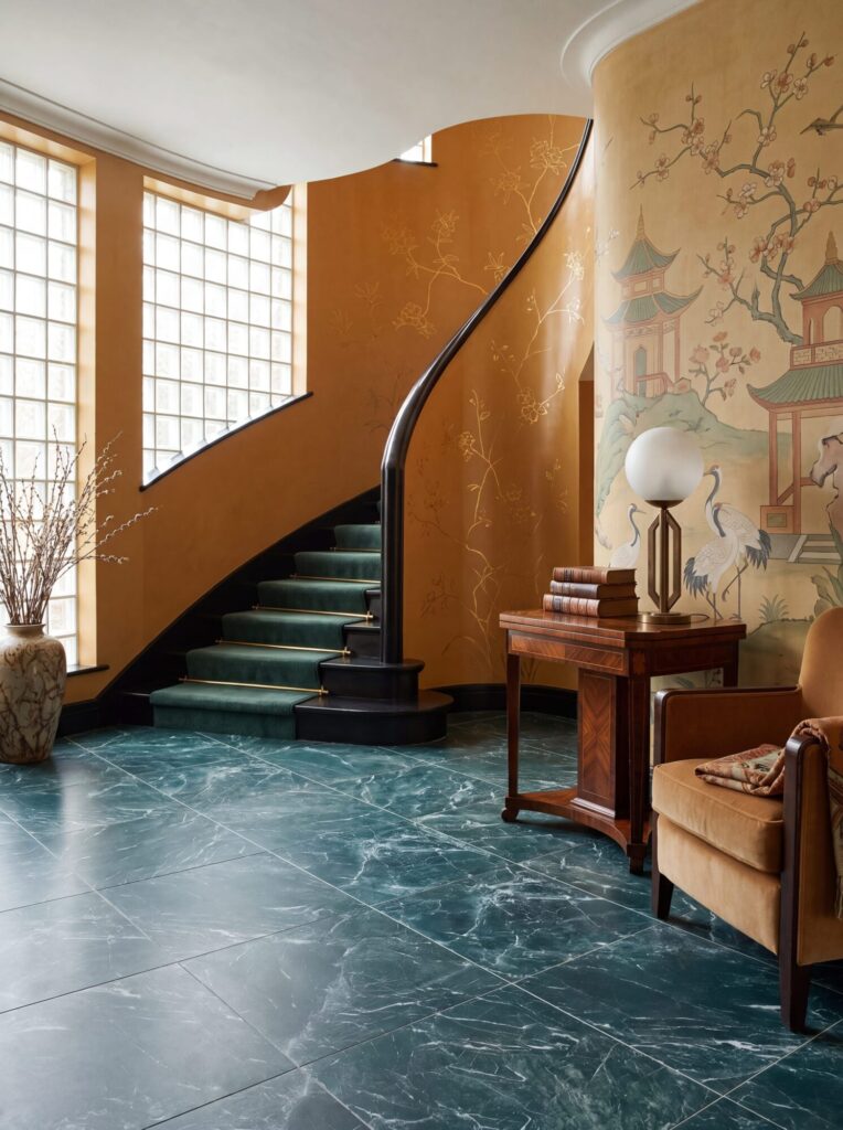 Ca’ Pietra Echelon Verdi deep green marble-effect porcelain tiles