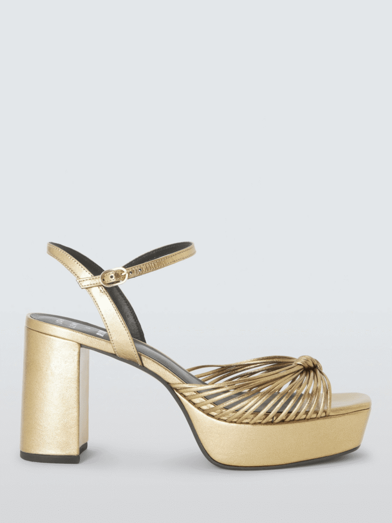 John Lewis x RIXO Niara metallic gold block-heel sandals