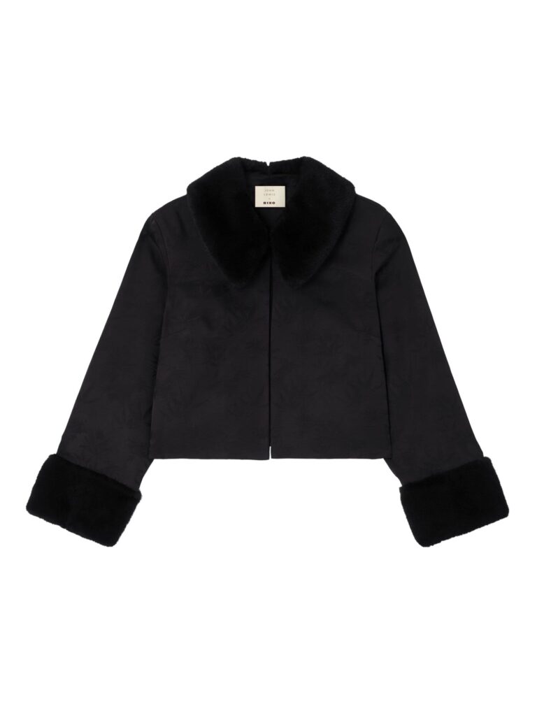 John Lewis x RIXO Luanne fur-trimmed jacquard jacket in black
