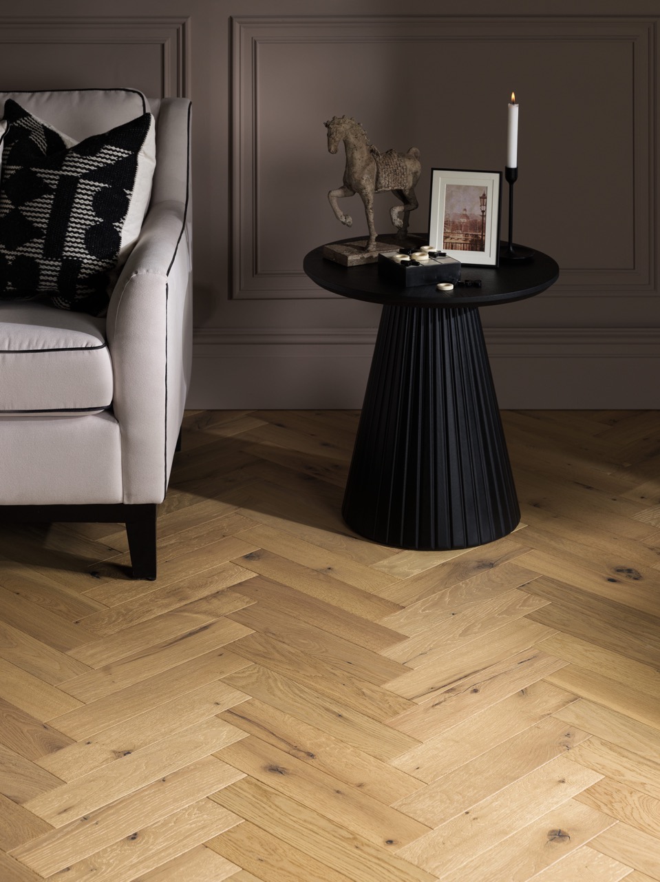 Dartmouth Beaten Oak hand-scraped herringbone flooring